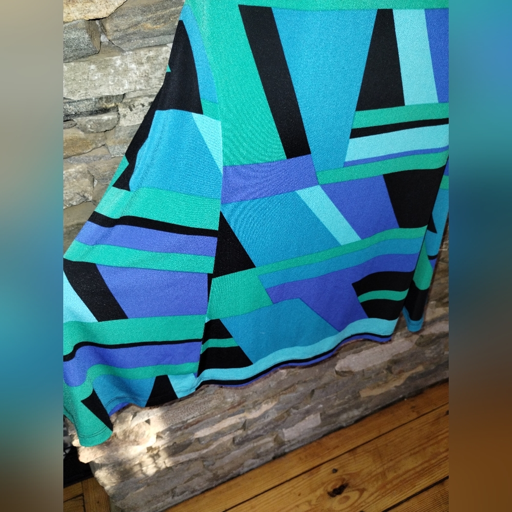 American Living sleeveless geometric blue and turquoise dress - Picture 2 of 7